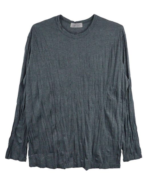 Yohji Yamamoto Gray Crinkle-pattern Cotton-blend T-shirt for men