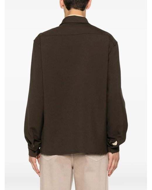 Sandro Brown Button-Up Flap-Pocket Shirt for men