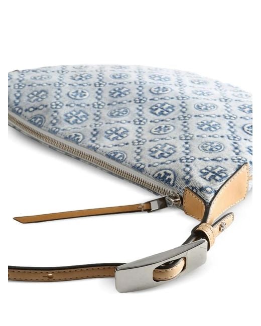 Tory Burch Blue T-Monogram Denim Small Balloon Bag