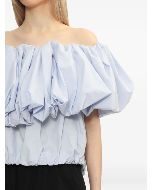 Enfold Blue Puff-Sleeve Ruffled Top
