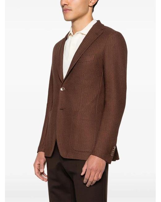Tagliatore Brown Textured Buttoned Blazer for men