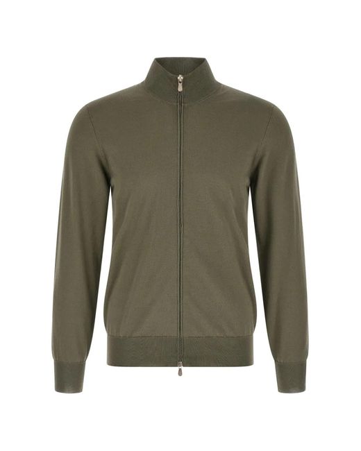 Brunello Cucinelli Green High-Neck Zipped Cardigan for men