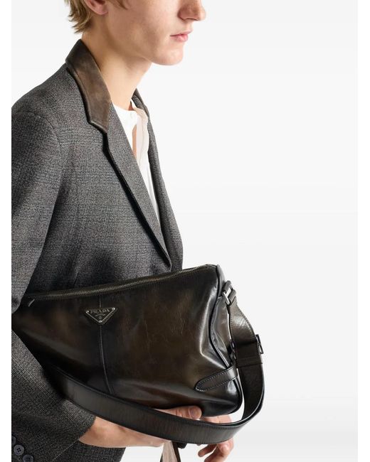 Prada Gray Leather-Collar Single-Breasted Blazer for men