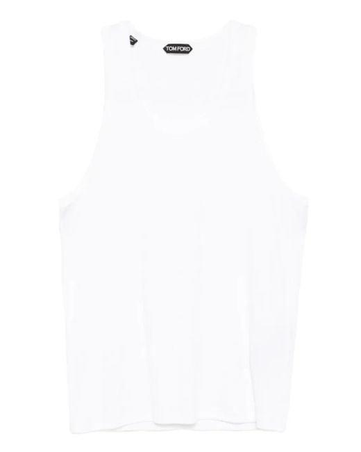 Tom Ford White Scoop Neck Off- Sleeveless Top for men
