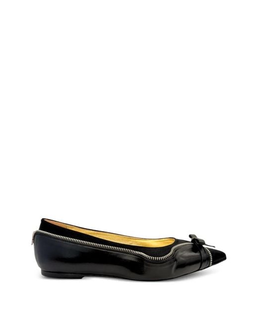 August Barron Black Unzipped Bow-Detail Ballet Flats