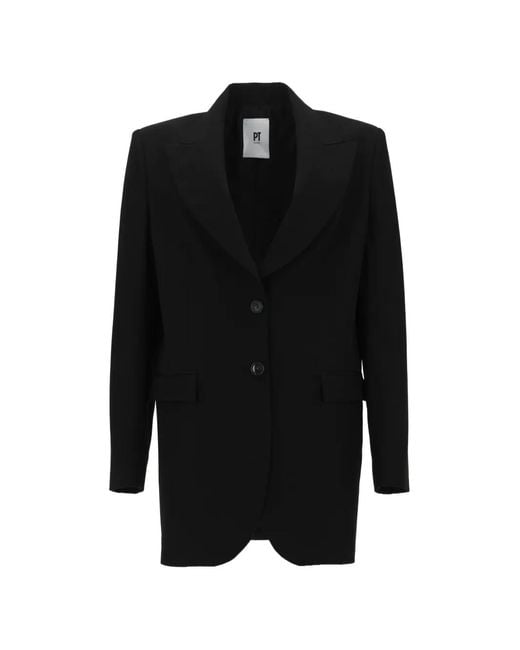 PT Torino Black Victoria Peak-Lapel Single-Breasted Blazer