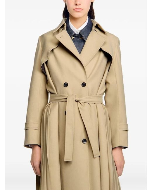 Sandro Natural Belted Double-Breasted Trench