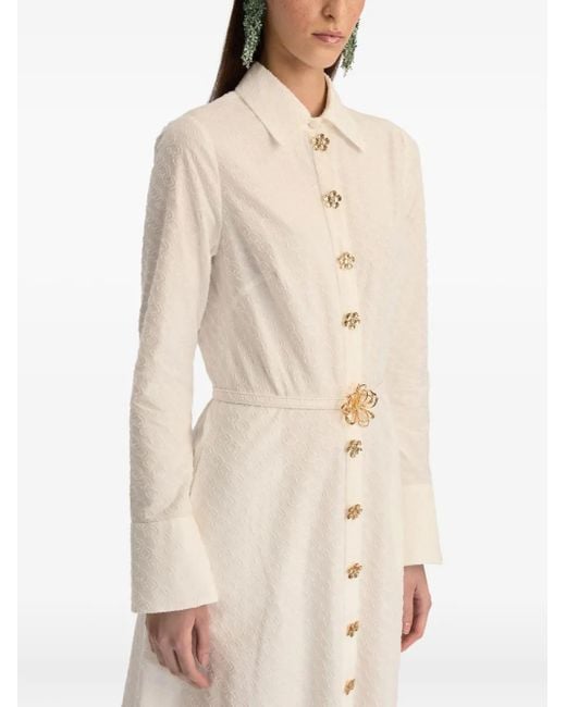 Oscar de la Renta Natural Long-Sleeve Maxi Dress