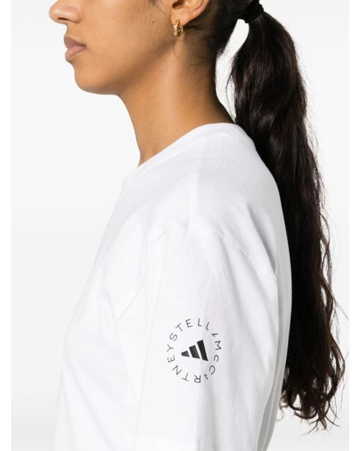 Adidas By Stella McCartney White T-Shirt aus Bio-Baumwolle mit Logo-Print