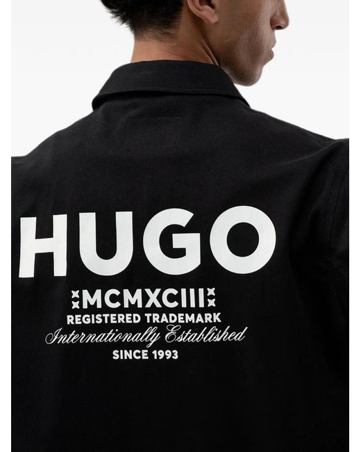 HUGO Black Logo-Print Button-Up Jacket for men