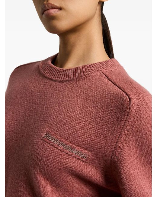 Peserico Red Embellished-Detail Crew-Neck Sweater