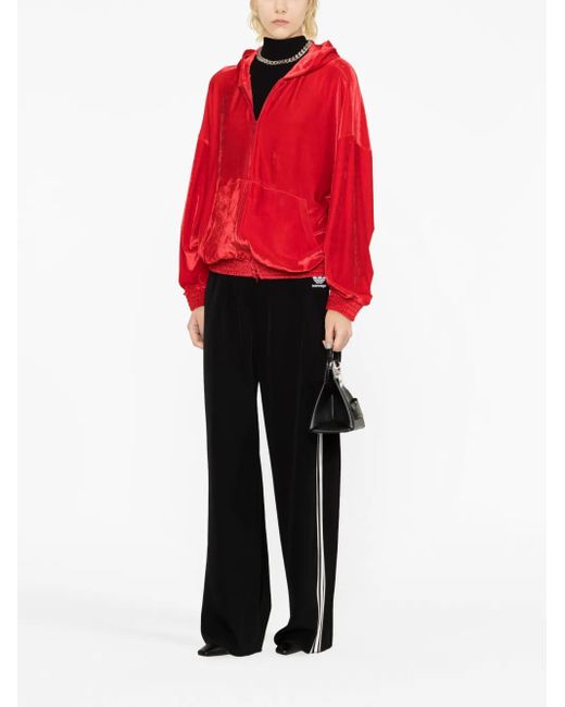Balenciaga Red Crystal-Embellished Velvet Hoodie