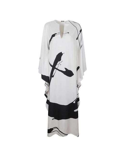 Kiton White Abstract-Print Silk Maxi Dress