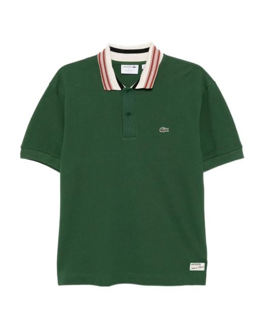 Polo Con Colletto A Righe di Lacoste in Green da Uomo