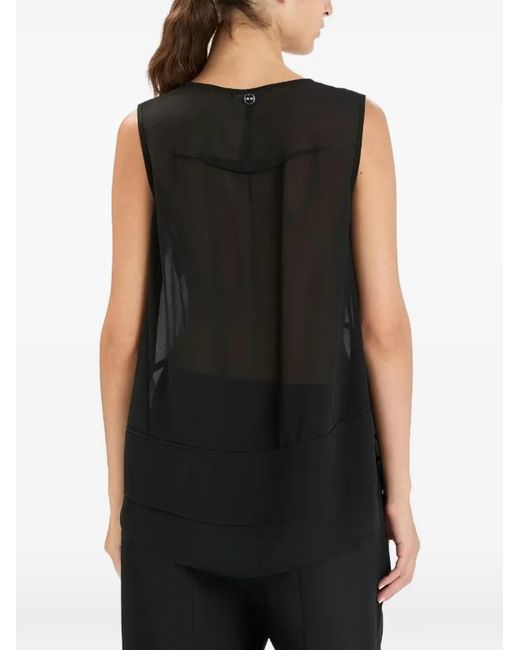 High Black Flimsy V-Neck Layered Sleeveless Blouse