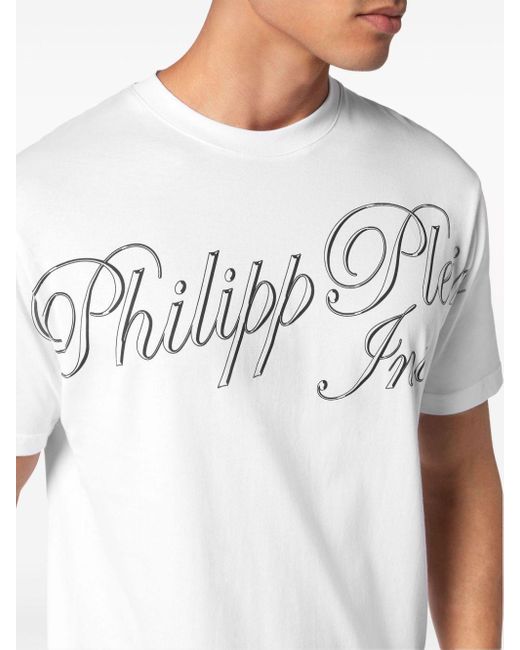 T-shirt en coton à logo imprimé Philipp Plein pour homme en coloris White