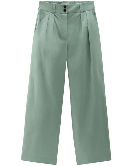 Woolrich Green Wide-leg Cotton Trousers