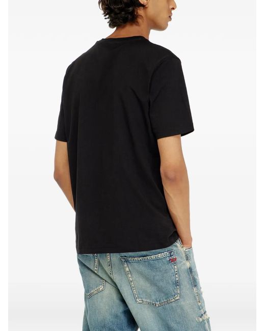 DIESEL Black Cotton T-Shirt With Chest Logo Motif for men
