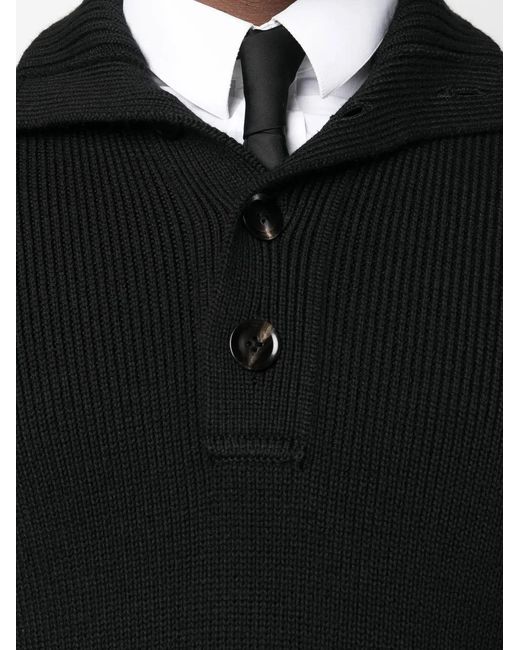Tom Ford Black Ribbed-Knit Quarter-Button Jumper for men