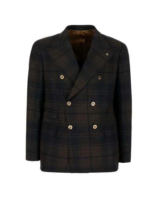 Gabriele Pasini Black Check-Pattern Double-Breasted Jacket for men
