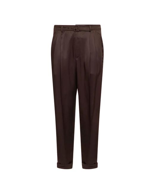 Saint Laurent Brown Belted Pleated Trousers for men