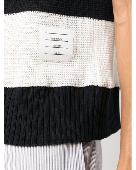 Thom Browne Black Rugby Stripe Cotton Vest for men