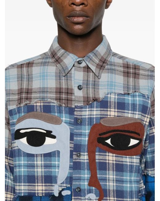 Kidsuper Blue Face-Appliqué Patchwork Shirt for men
