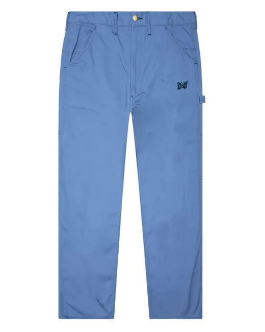 Needles Blue Embroidered-Logo Trousers for men