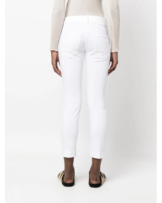 Dondup White Slim-Cut Cropped Jeans