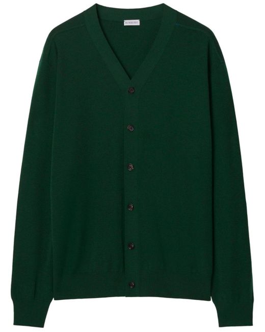 Burberry Green Fine-knit Wool Cardigan for men