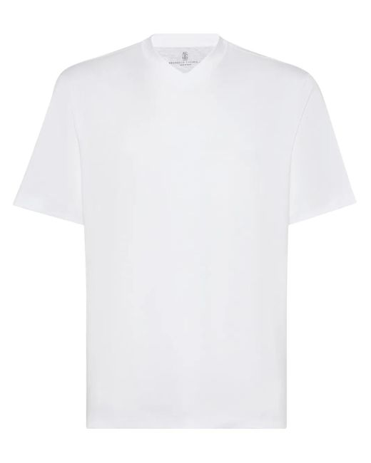 Brunello Cucinelli White V-Neck Short-Sleeve T-Shirt for men