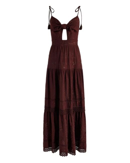 Alice + Olivia Purple Minka Tie-Front Embroidered Maxi Day Dress