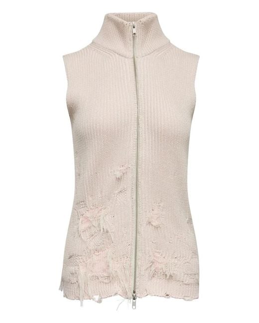 MM6 by Maison Margiela Pink Zip-Up Distressed Knitted Vest