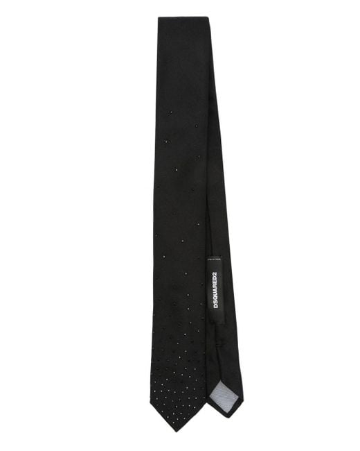 DSquared² Black Rhinestone-embellished Silk Tie for men