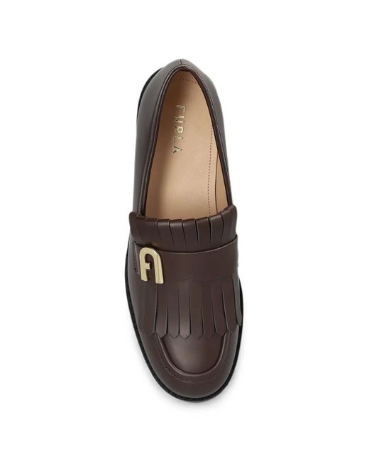 Furla White Fringe-Detail Logo-Plaque Loafers