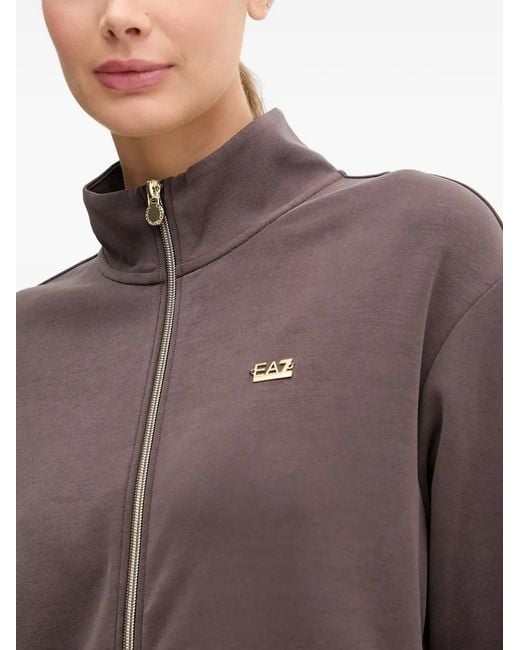 EA7 Brown Zip-Up Logo-Plaque Sweatshirt