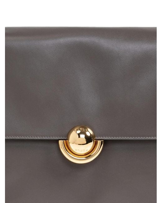 Furla Black Circular-Detail Leather Tote Bag