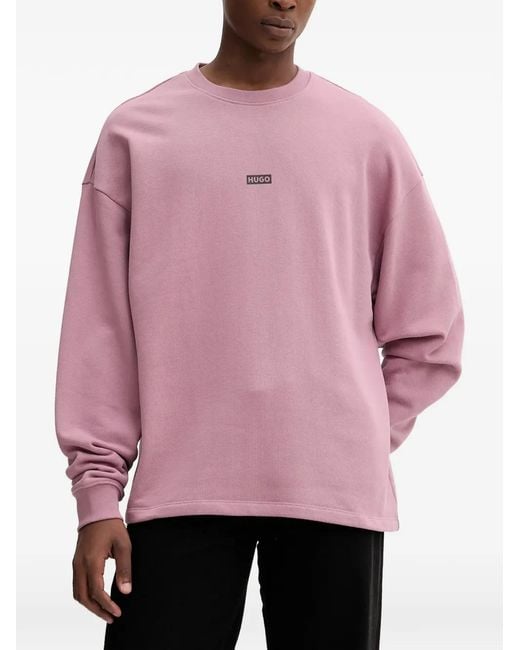 HUGO Pink Logo-Print Sweatshirt for men