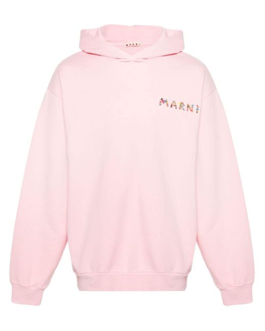 Marni Pink Logo-print Cotton Hoodie for men