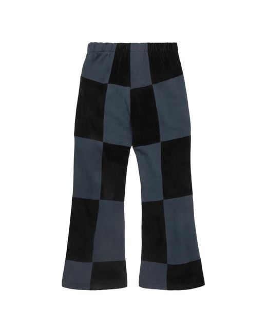 Les Tien Blue Patchwork-Pattern Trousers for men