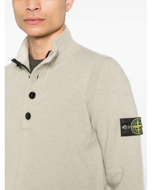 Stone Island White Logo-Patch Long-Sleeve Sweater for men