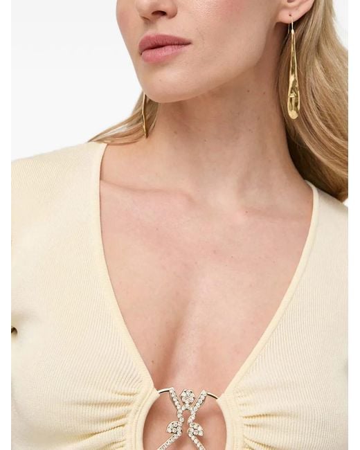Patrizia Pepe Natural Embellished Short-Sleeve Top