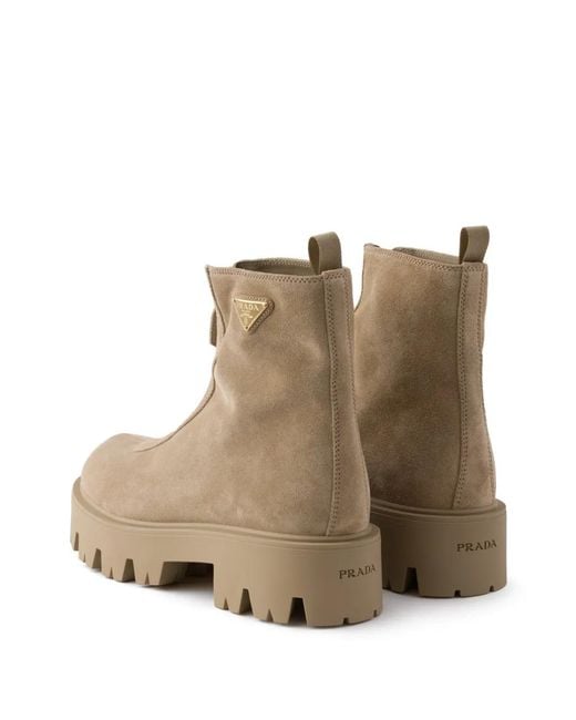 Prada Brown Suede Triangle Ankle Boots 50