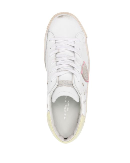 Philippe Model Gerafelde Leren Sneakers Met Logopatch in het White