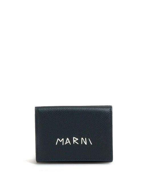 Marni Blue Logo-embroidered Leather Wallet