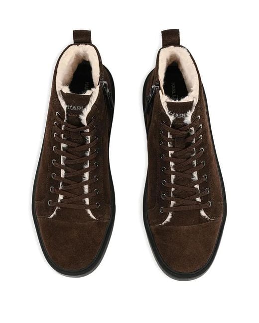 Karl Lagerfeld Brown Flint Ii Lace-Up High-Top Sneakers for men