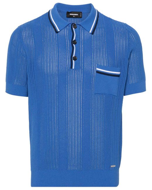 DSquared² Blue Crochet-knit Polo Shirt for men