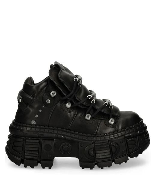 New Rock Black Lace-Up Platform Sneakers