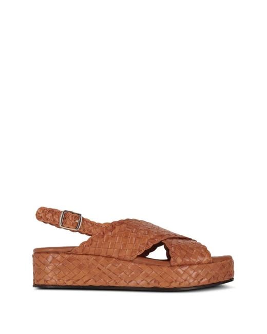 LA ROSE Brown Woven Crossover Platform Sandals