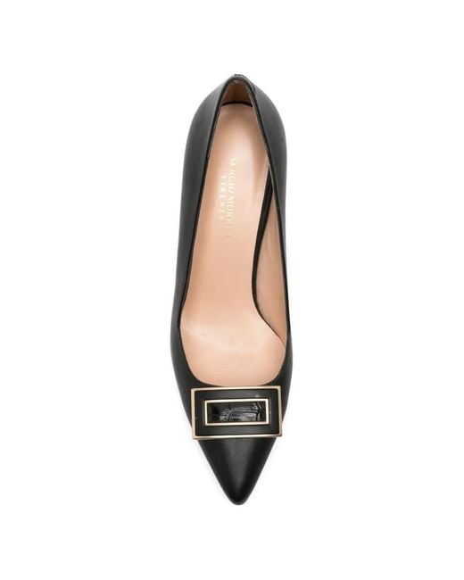 SERGIO MORETTI FIRENZE Black Buckle-Detail Pointed-Toe Pumps